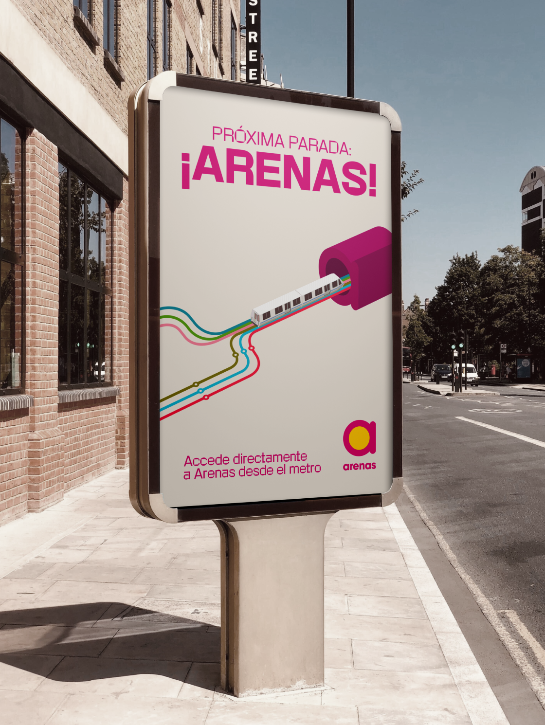mupi de campaña de nuevo acceso de metro de Arenas de Barcelona